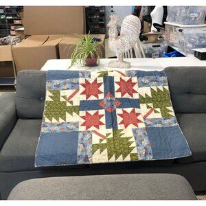 Handcrafted Patchwork Lap Quilt Stars and Trees Design 43x40